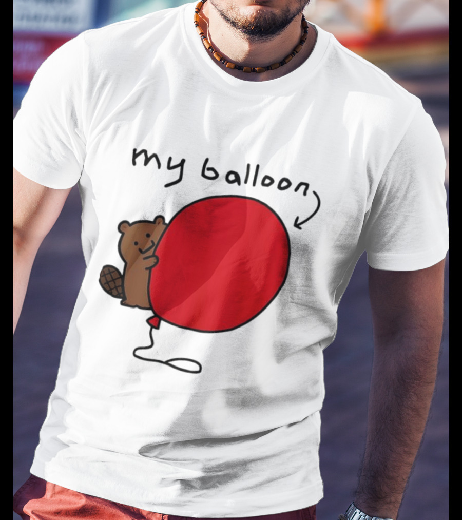 Beaver My Balloon Cartoon Animal Drawing T-Shirt