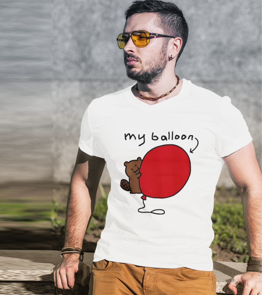 Beaver My Balloon Cartoon Animal Drawing T-Shirt