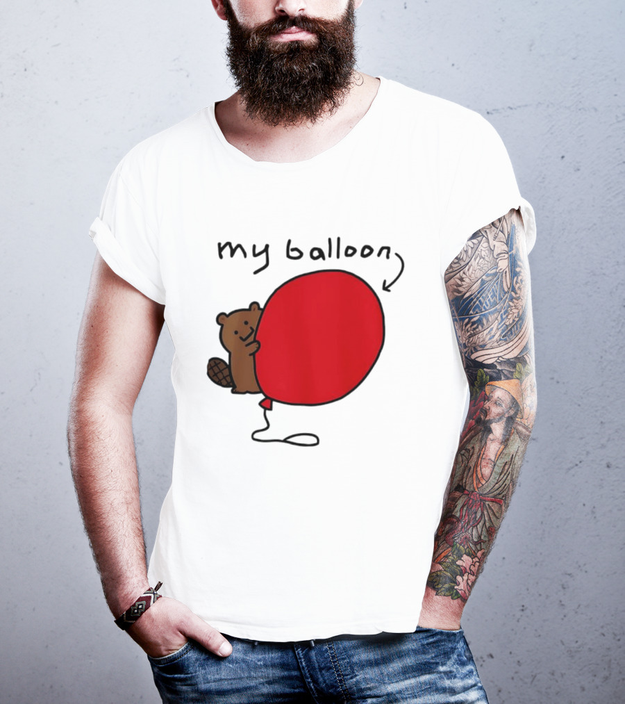 Beaver My Balloon Cartoon Animal Drawing T-Shirt