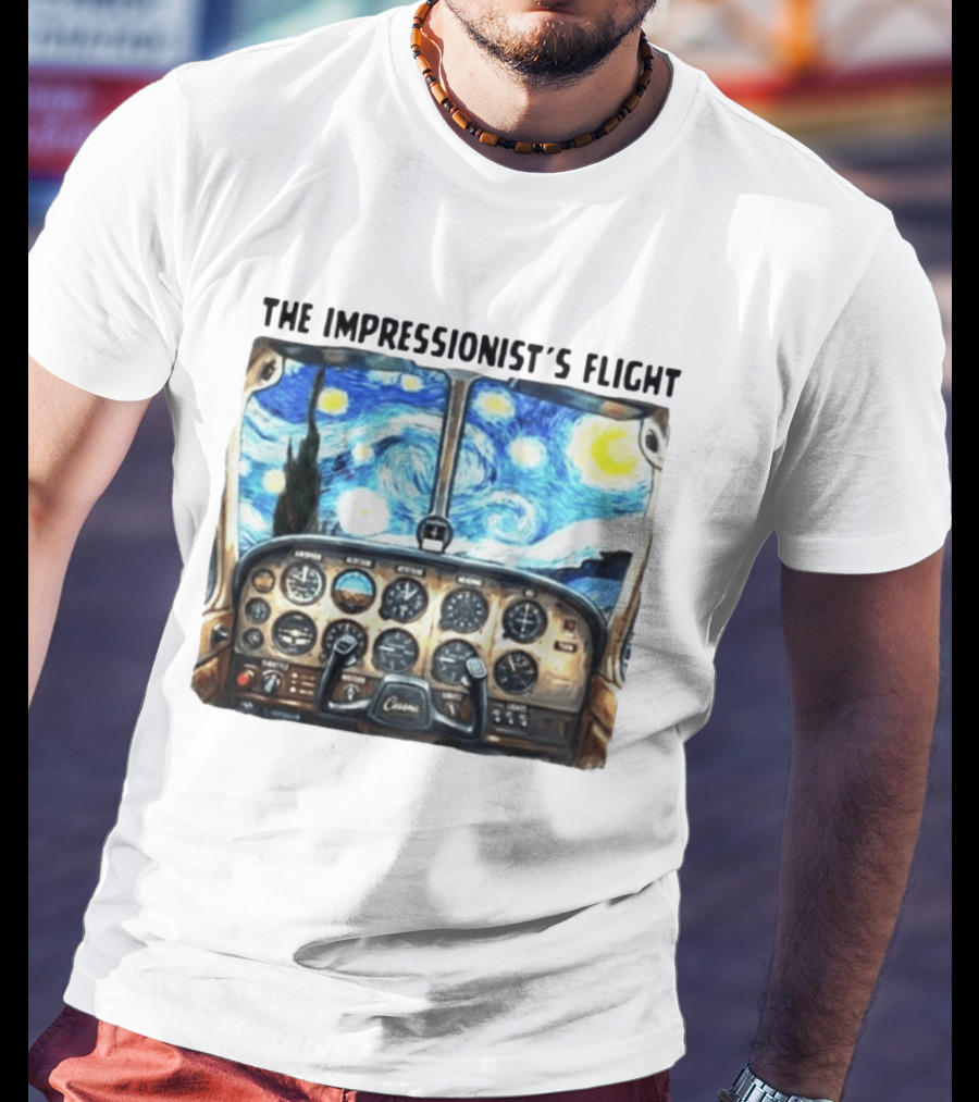 The Impressionist's Flight Cessna Instrument Panel Starry Night T-Shirt