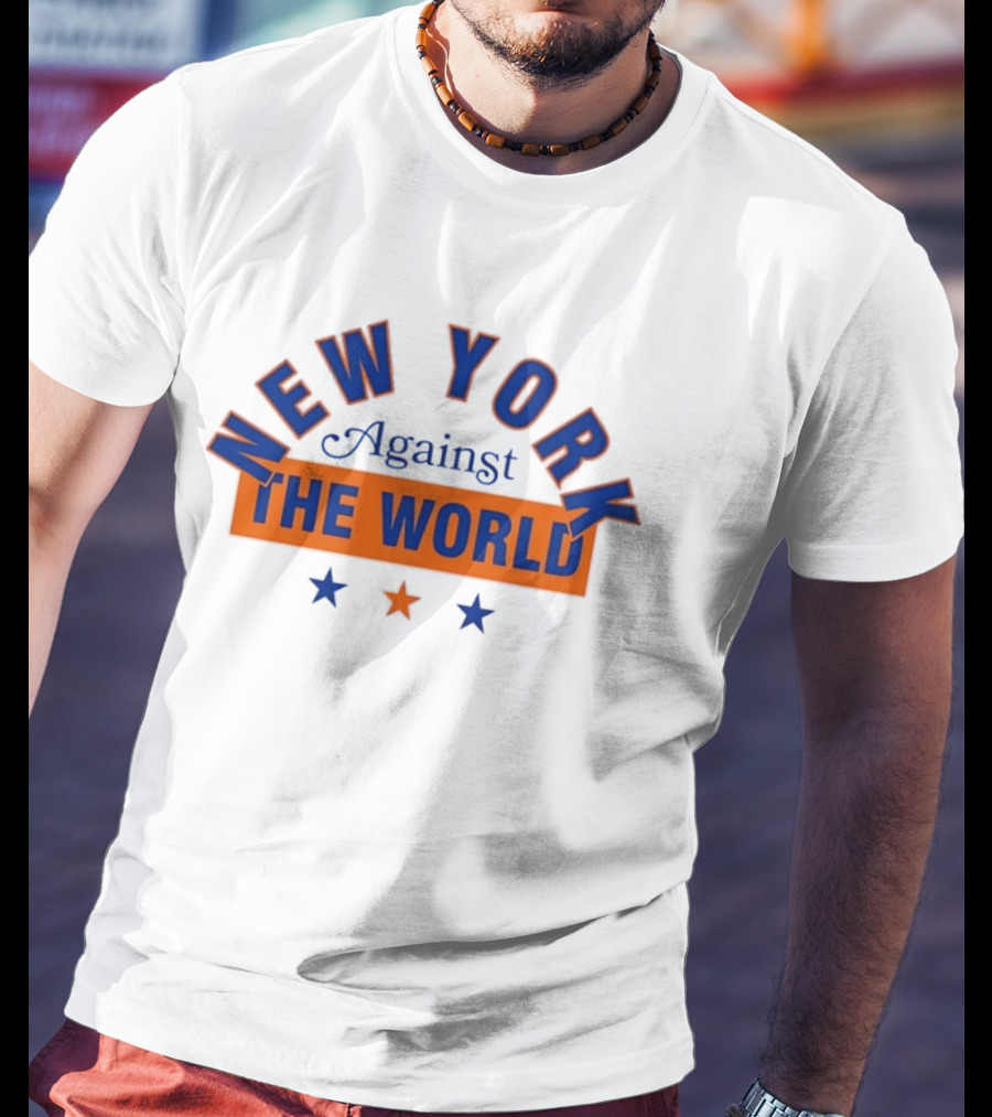 New York Against The World Blue Orange Stars T-Shirt