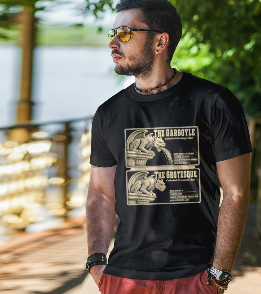 The Gargoyle And Grotesque Cathedral Drainage Ornament Guide Know Thy Masonry Stone Statue T-Shirt