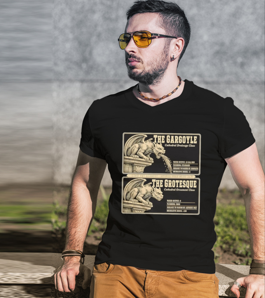The Gargoyle And Grotesque Cathedral Drainage Ornament Guide Know Thy Masonry Stone Statue T-Shirt