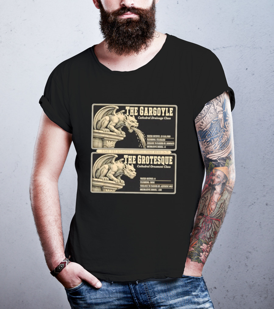 The Gargoyle And Grotesque Cathedral Drainage Ornament Guide Know Thy Masonry Stone Statue T-Shirt
