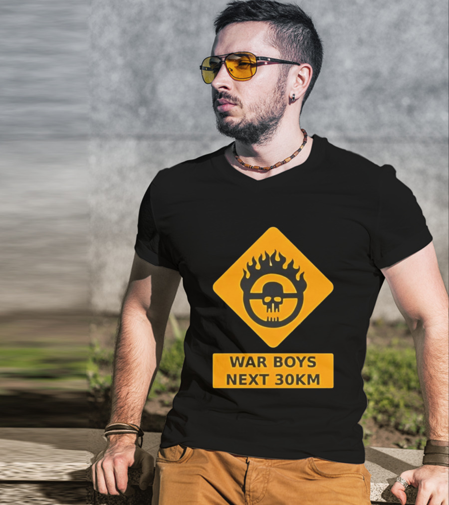 Mad Max War Boys Next 30km Skull Flame Sign T-Shirt