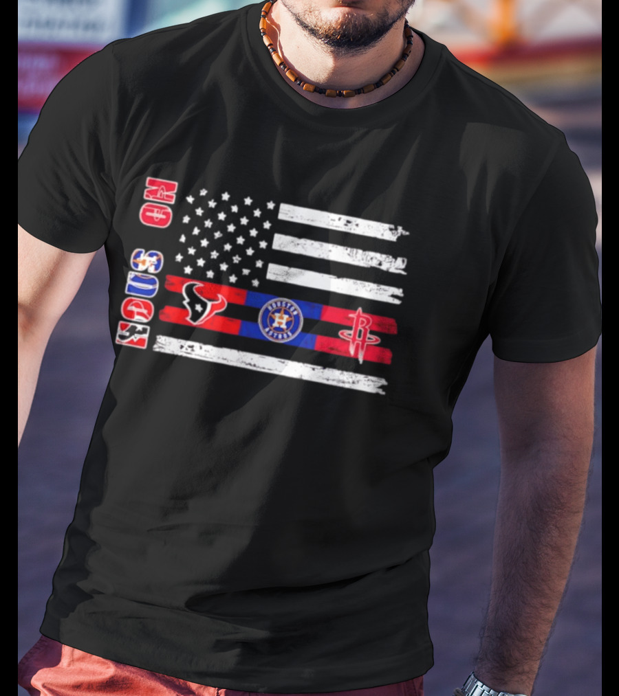 Houston Texans Astros Rockets USA Flag Independence Day T-Shirt