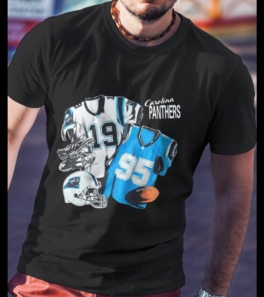 Carolina Panthers 19 95 Jerseys And Helmet With Football T-Shirt