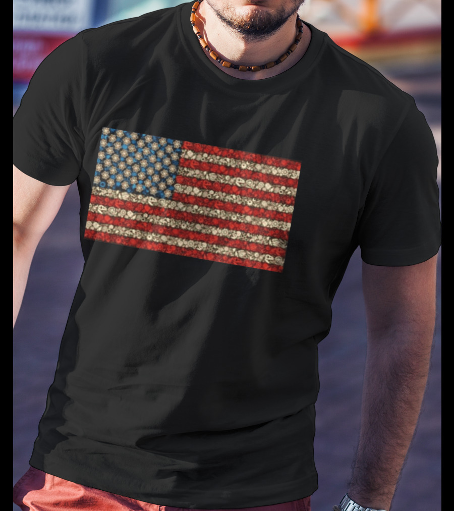 Science And Math American Flag With Molecular Structures And Atom T-Shirt