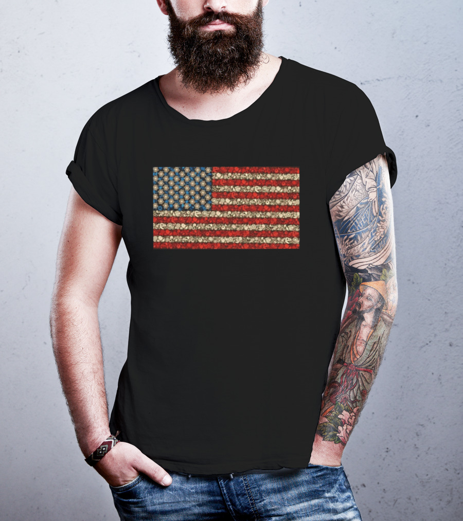 Science And Math American Flag With Molecular Structures And Atom T-Shirt