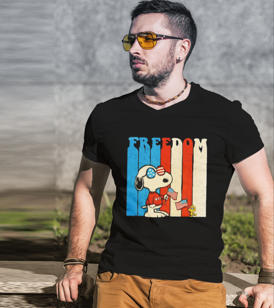 Freedom Snoopy Woodstock Peanuts USA 250th Anniversary Patriotic Celebration T-Shirt