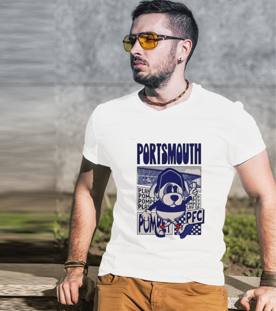 Portsmouth Football Club Play Up Pompey PFC Stadium Cartoon T-Shirt