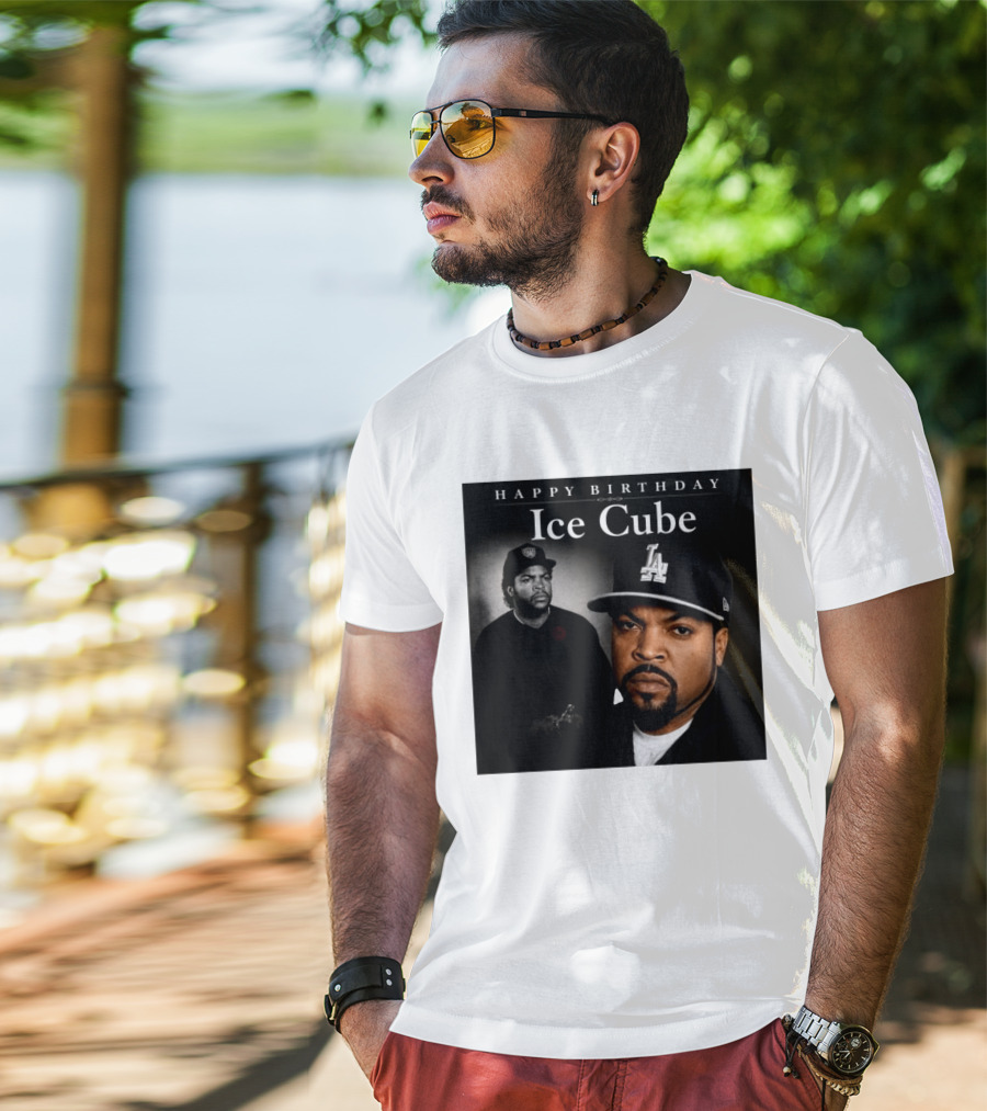 Happy Birthday Ice Cube LA Cap Black And White Portraits T-Shirt