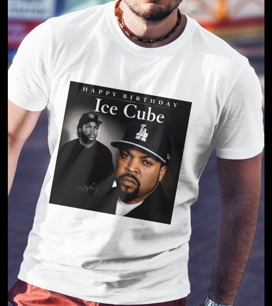 Happy Birthday Ice Cube LA Cap Black And White Portraits T-Shirt