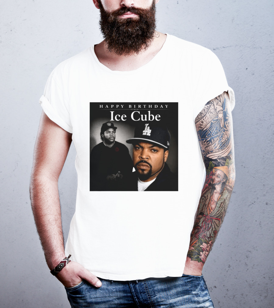 Happy Birthday Ice Cube LA Cap Black And White Portraits T-Shirt
