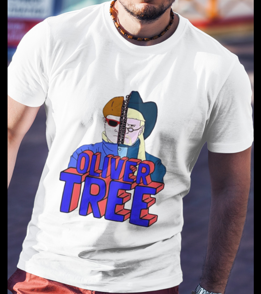 Oliver Tree Split Face Cowboy And Bowl Cut Red Blue T-Shirt
