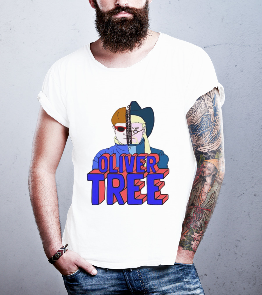 Oliver Tree Split Face Cowboy And Bowl Cut Red Blue T-Shirt