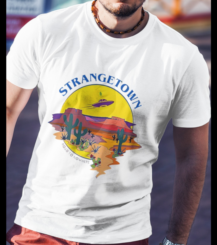 Strangetown Road To Nowhere The Sims Alien UFO Desert Saguaro Cactus T-Shirt