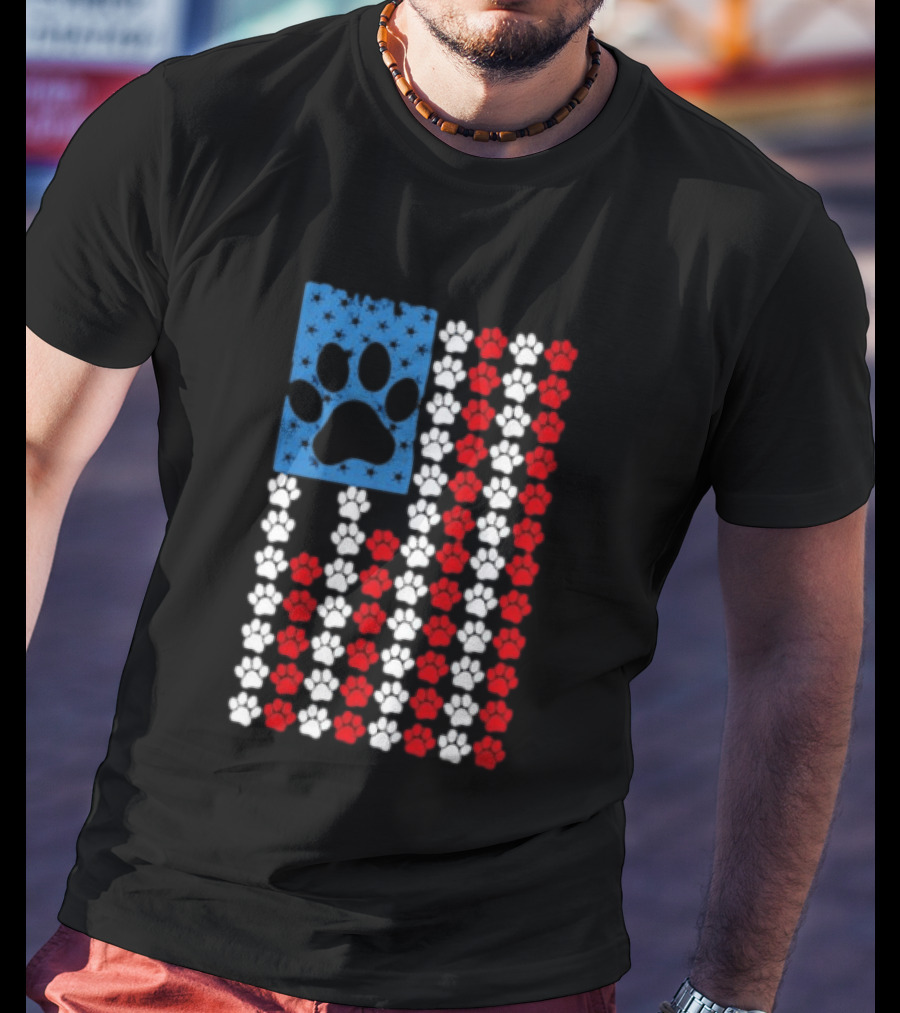 American Flag Paw Print Patriotic Animal Lover Dog Cat Pet Iconic USA Pride T-Shirt