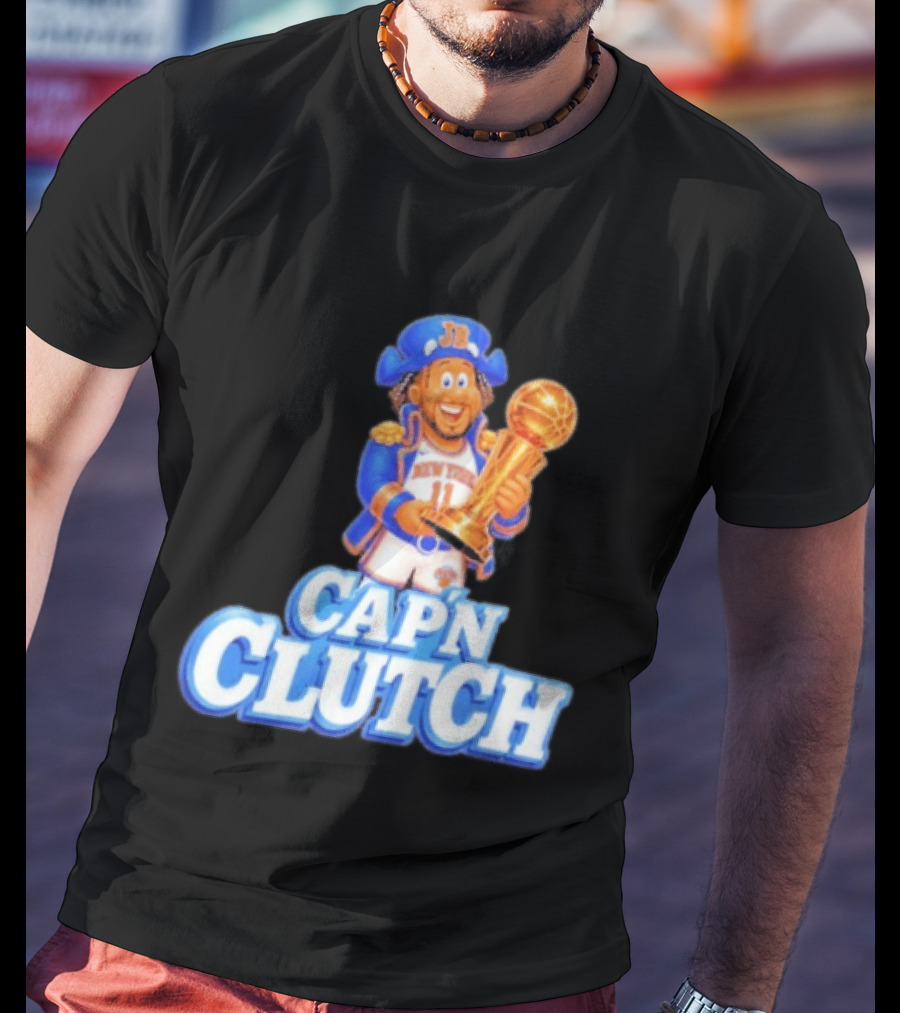 Cap'n Clutch Jalen Brunson New York Knicks Trophy Celebration T-Shirt