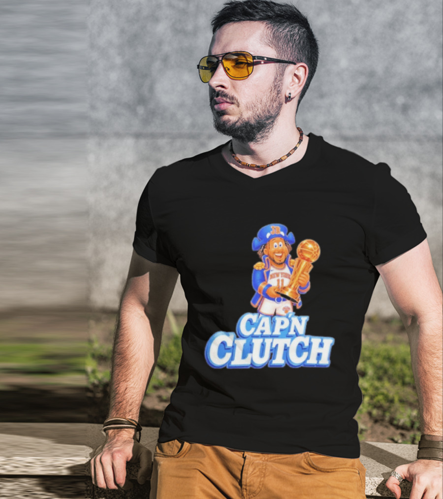 Cap'n Clutch Jalen Brunson New York Knicks Trophy Celebration T-Shirt
