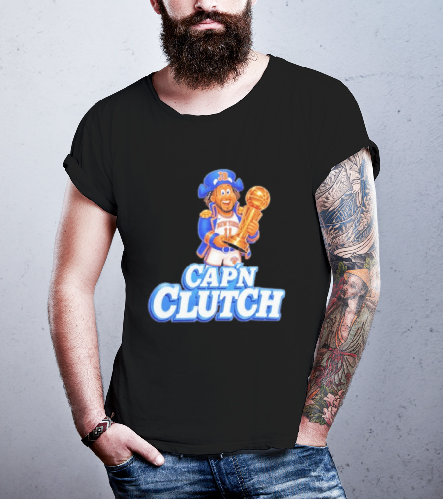 Cap'n Clutch Jalen Brunson New York Knicks Trophy Celebration T-Shirt