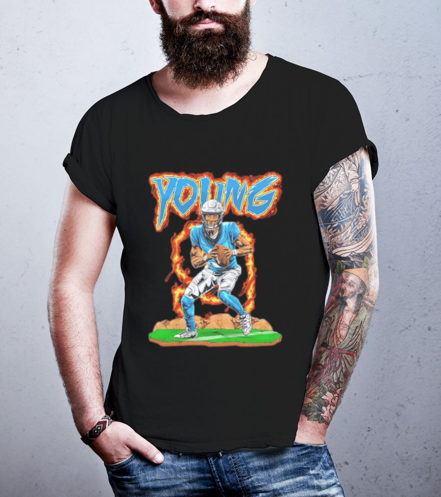 Panthers Young Football Player With Fire T-Shirt