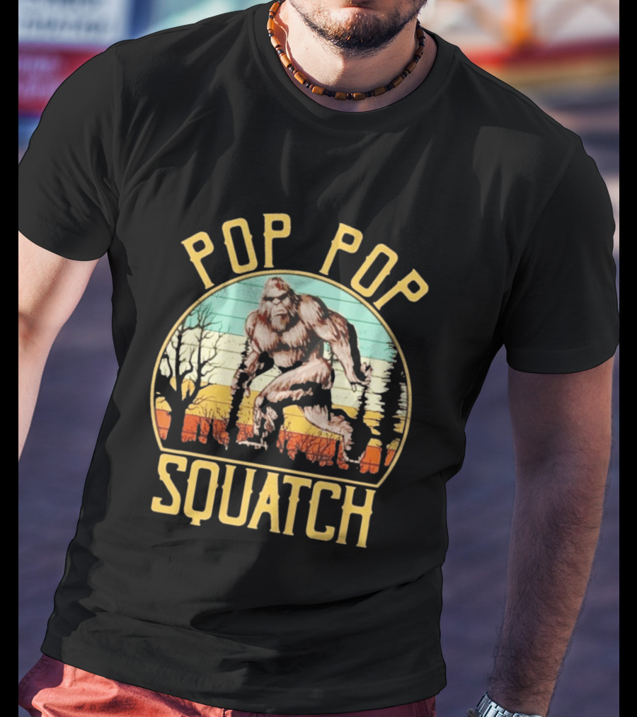 Pop Pop Squatch Bigfoot Vintage Forest Scene T-Shirt