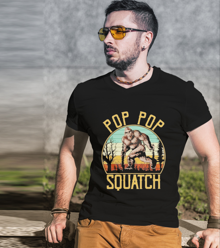 Pop Pop Squatch Bigfoot Vintage Forest Scene T-Shirt