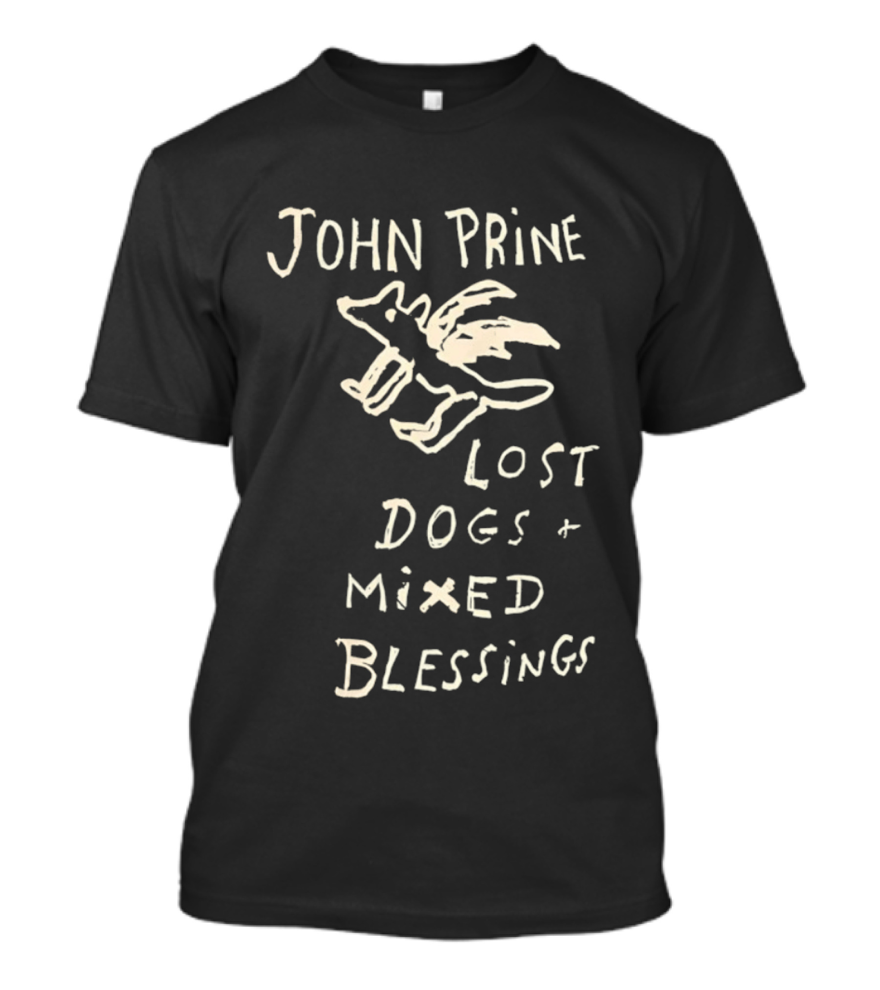 John Prine Lost Dogs Mixed Blessings Hand Drawn Dog T-Shirt