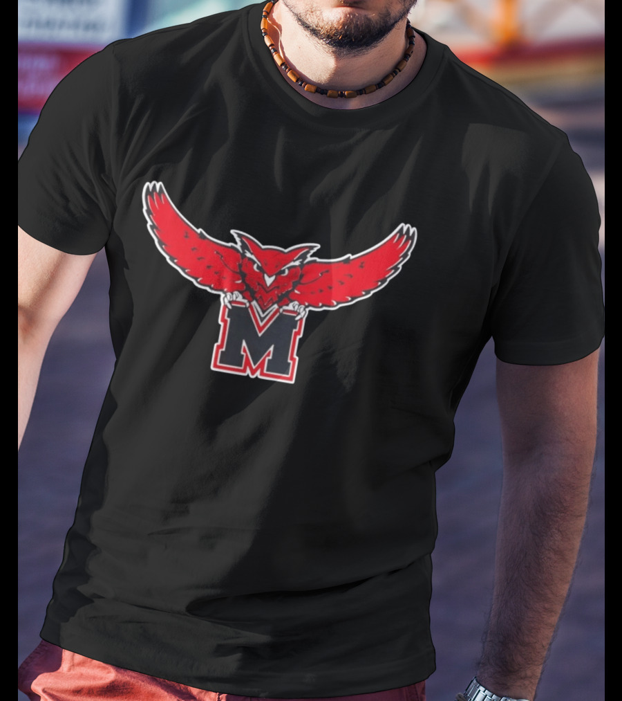 Red Owl On M Emblem With Spread Wings T-Shirt
