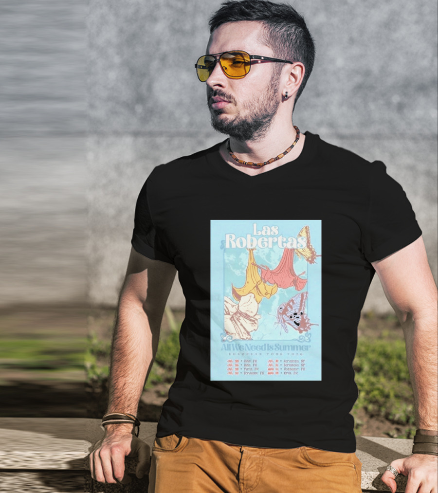 Las Robertas All We Need Is Summer European Tour 2026 Butterfly Floral T-Shirt