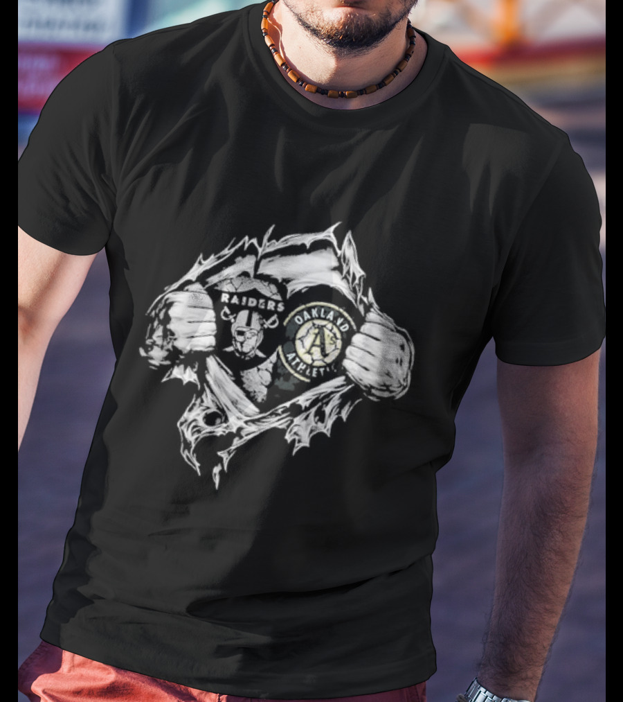 Las Vegas Raiders Oakland Athletics Dual Heart Collaboration T-Shirt