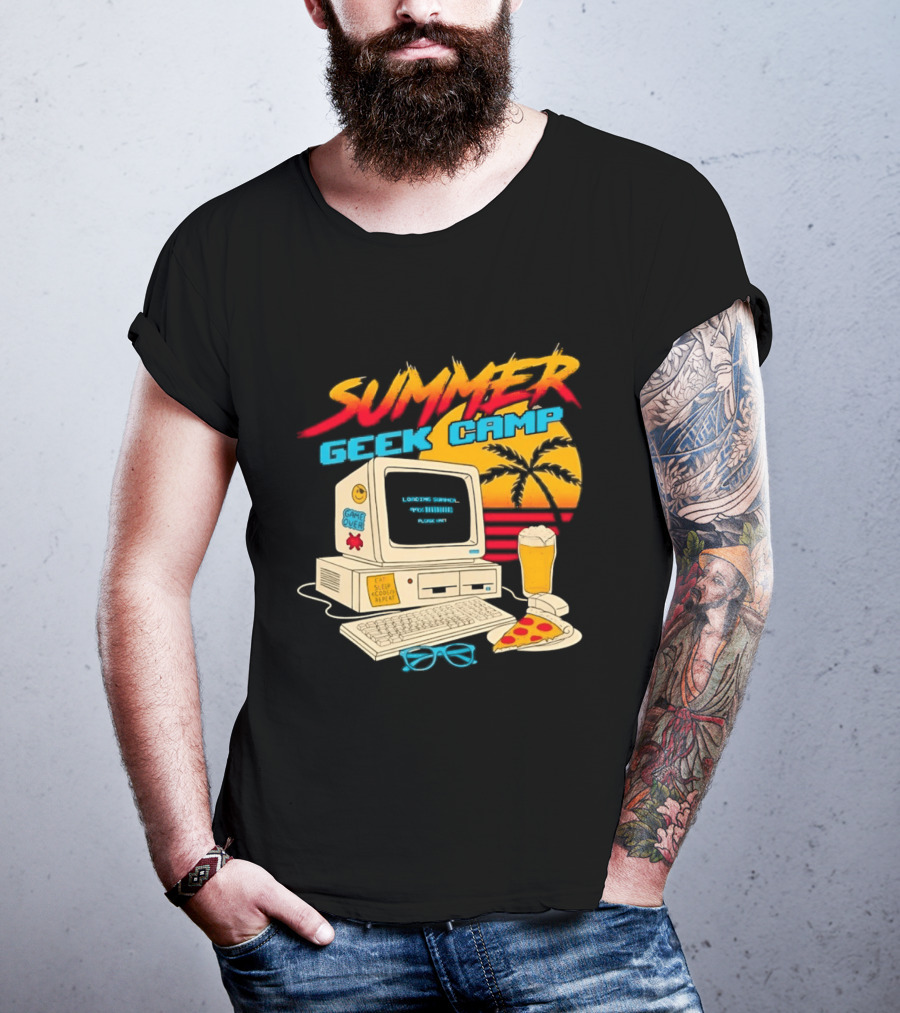 Summer Geek Camp Retro Computer Pizza And Palm Vibes T-Shirt