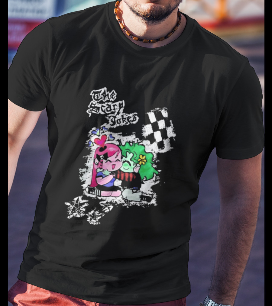 The Scary Jokes Checkered Pattern With Colorful Characters T-Shirt