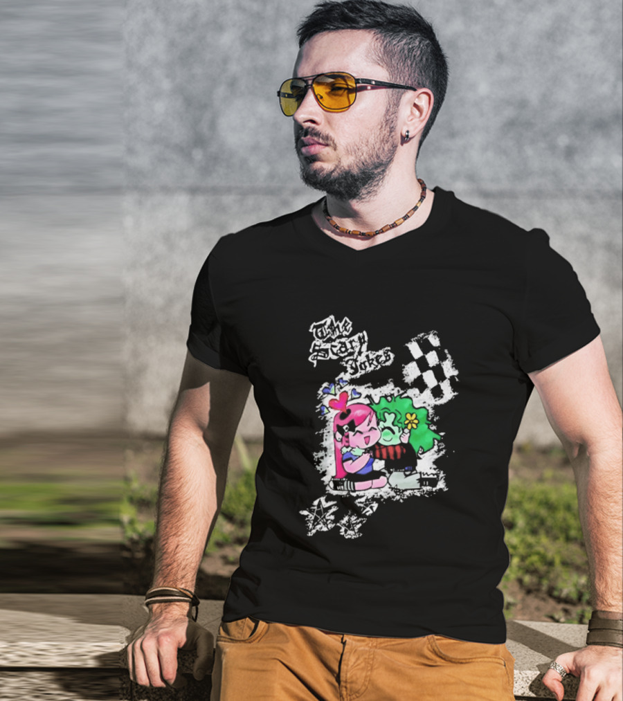 The Scary Jokes Checkered Pattern With Colorful Characters T-Shirt