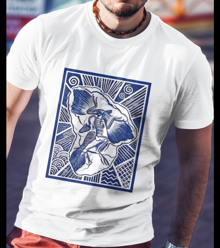 Archaeopteryx Fossil Linocut Prehistoric Bird Paleontology Biology T-Shirt