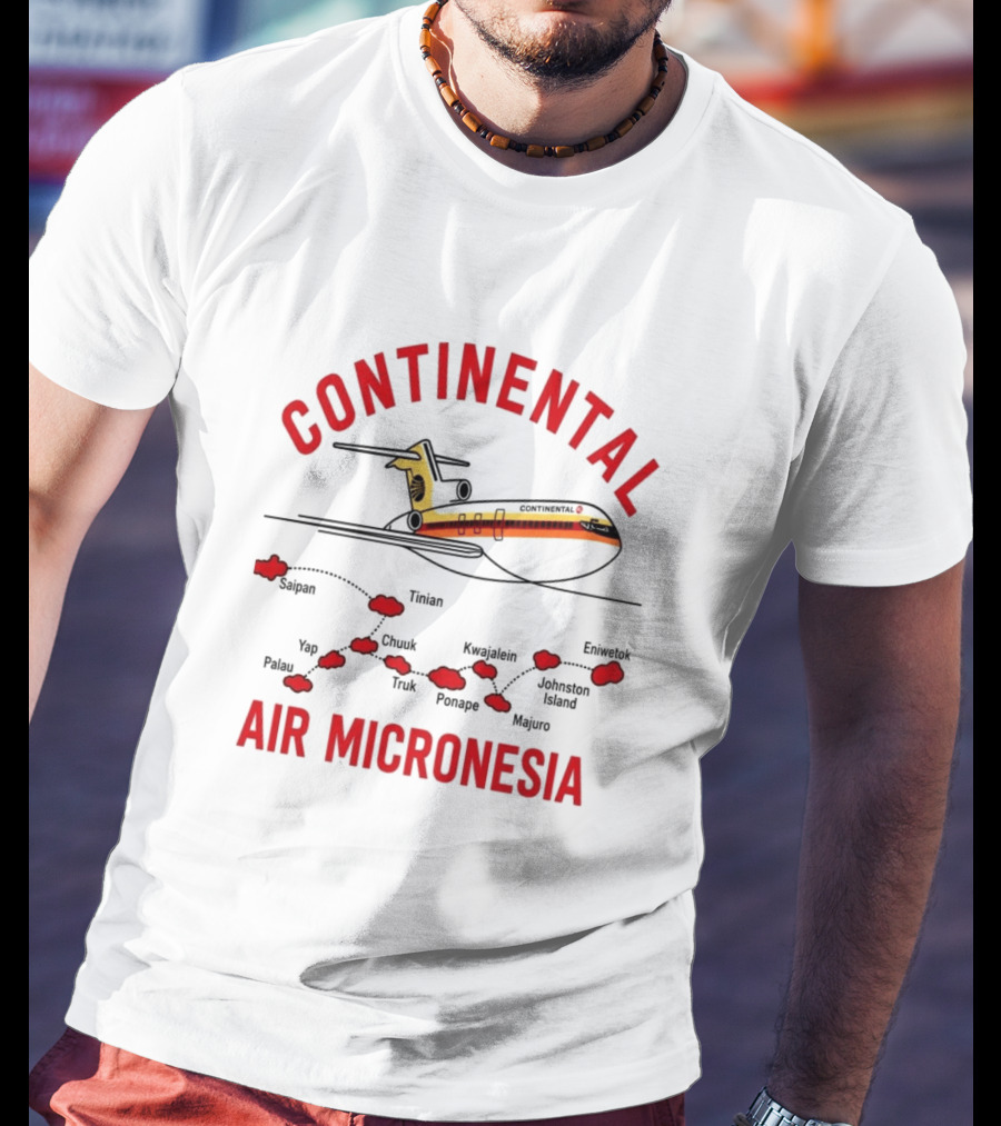 Continental Air Micronesia Boeing 727 Route Map Saipan Palau Truk Majuro Kwajalein T-Shirt