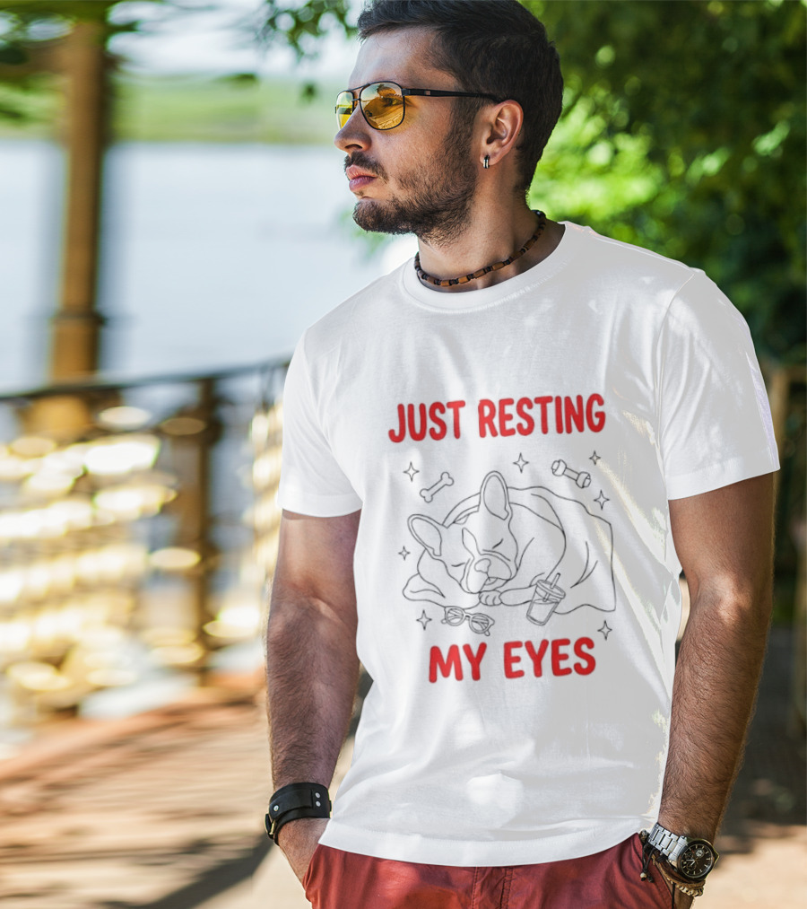 French Bulldog Just Resting My Eyes Cute Dog Sketch With Bones T-Shirt