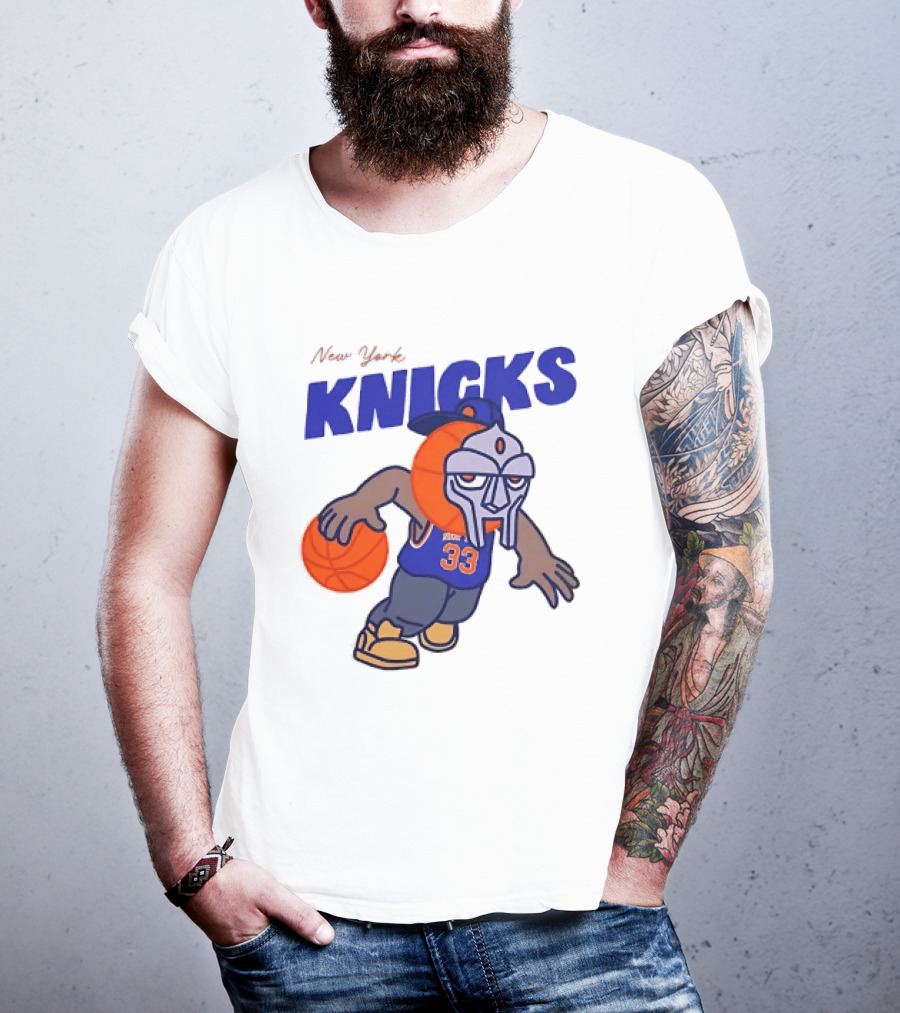 New York Knicks MF DOOM Basketball Mask Number 33 Dribbling T-Shirt