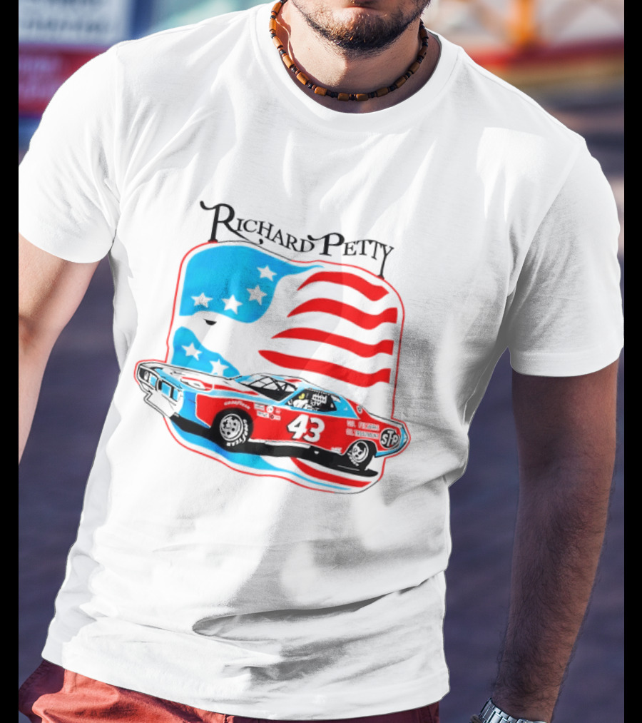 Richard Petty NASCAR Racing Car 43 STP American Flag T-Shirt