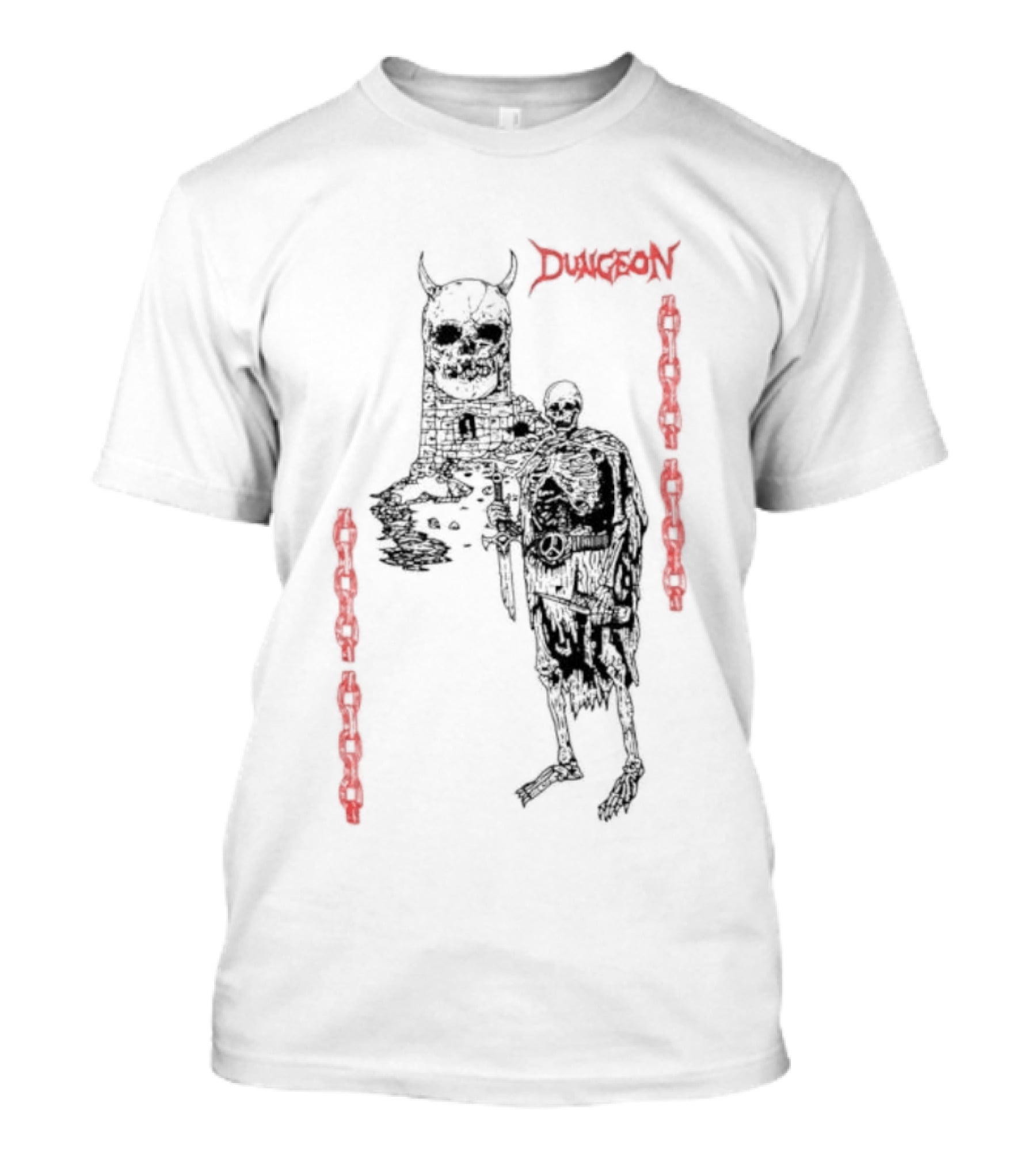 Dungeon Skeleton Warrior Heavy Metal Band Red Chains T-Shirt