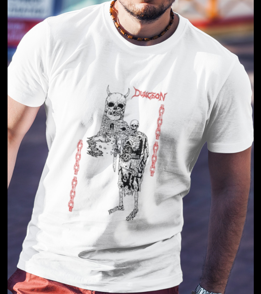Dungeon Skeleton Warrior Heavy Metal Band Red Chains T-Shirt