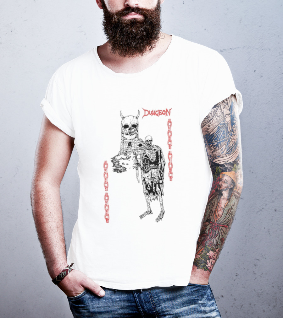 Dungeon Skeleton Warrior Heavy Metal Band Red Chains T-Shirt