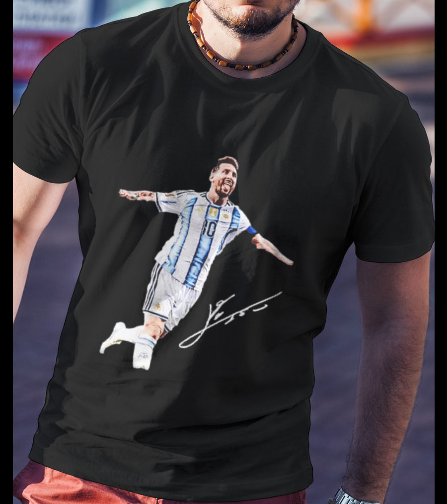 Lionel Messi 10 Argentina Jersey Signature Soccer Legend Celebration T-Shirt