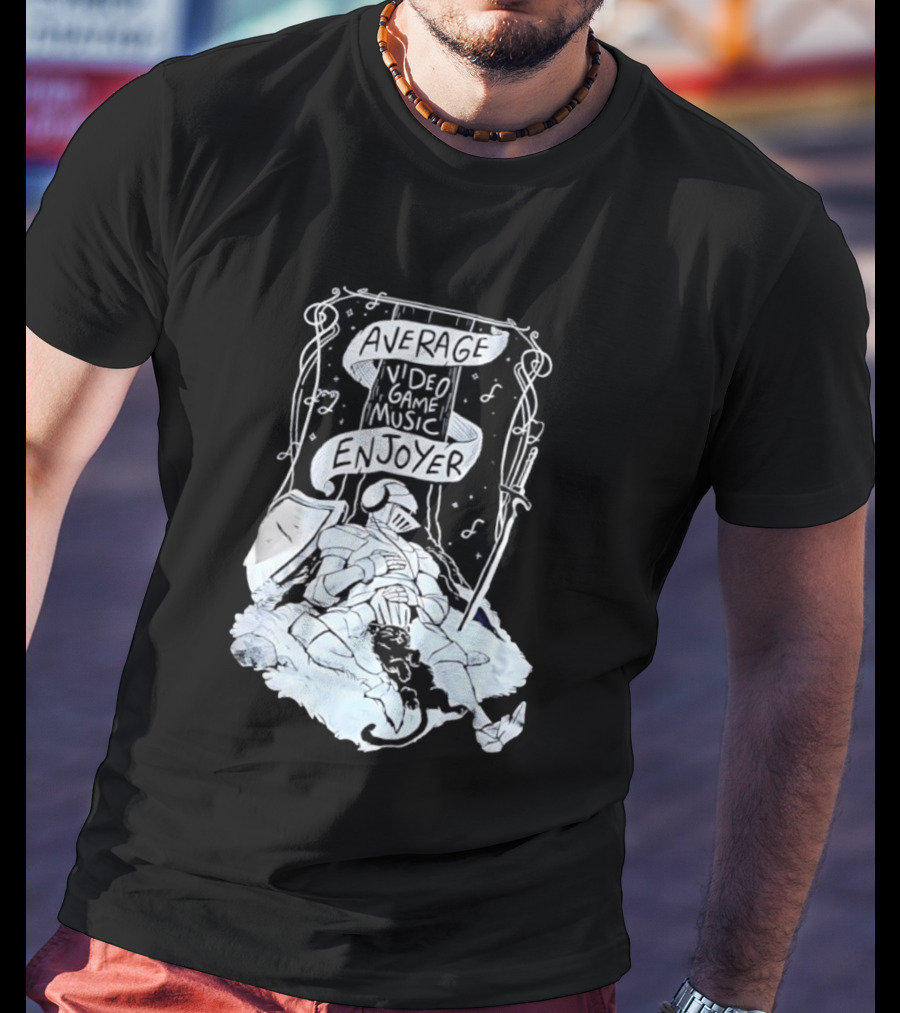 Average Video Game Music Enjoyer Knight Resting Under Stars With Cat T-Shirt