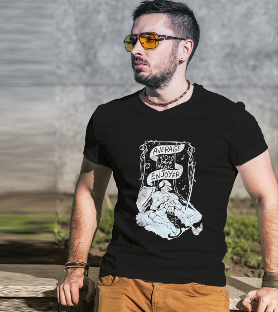 Average Video Game Music Enjoyer Knight Resting Under Stars With Cat T-Shirt