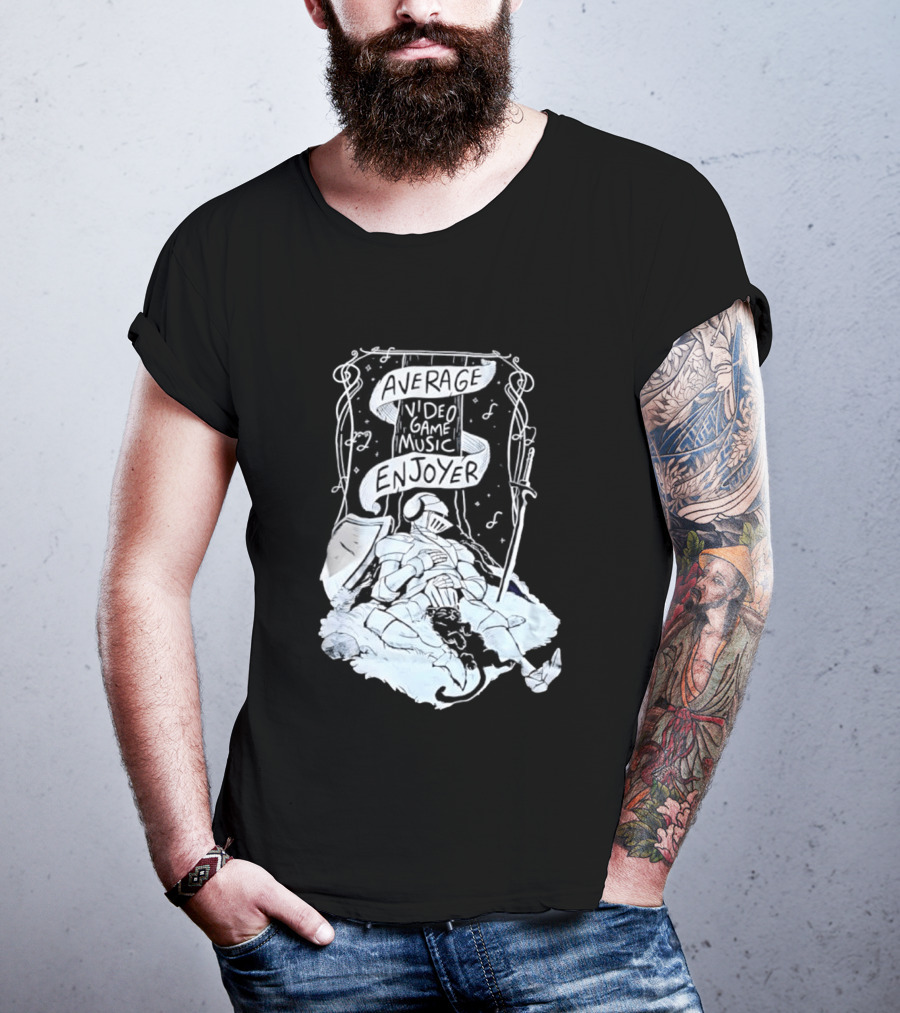 Average Video Game Music Enjoyer Knight Resting Under Stars With Cat T-Shirt