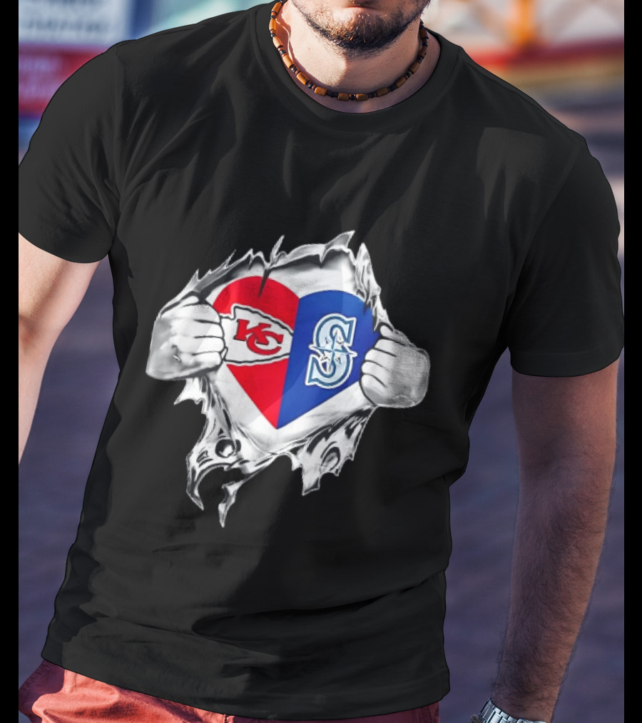 Kansas City Chiefs Seattle Mariners Ripped Heart T-Shirt