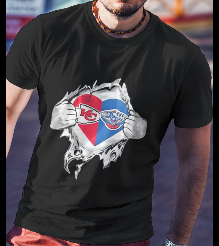Kansas City Chiefs New Orleans Pelicans Heart Ripped Open T-Shirt