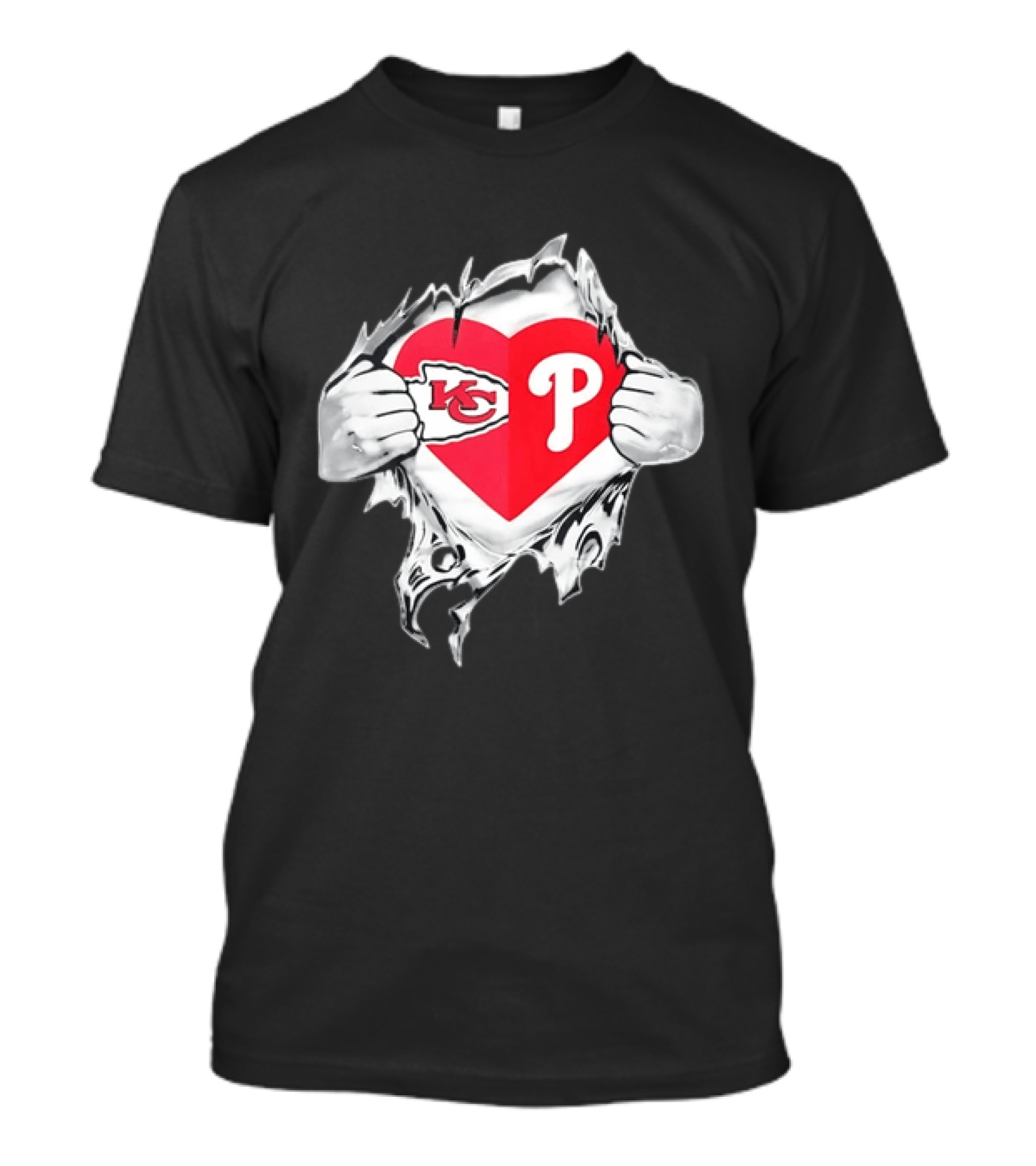 KC Phillies Rip Heart Chiefs Phillies Fan T-Shirt